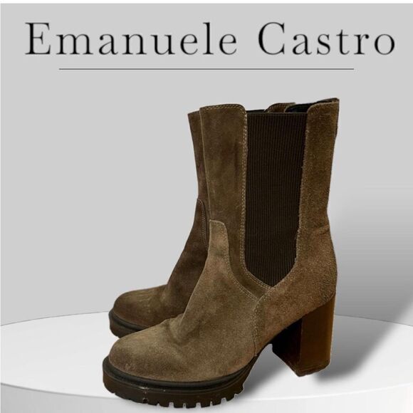 Emanuele Crastro Chelsea Boot Suede Chunky Heel olive Distressed NWOB 41 - Picture 1 of 9